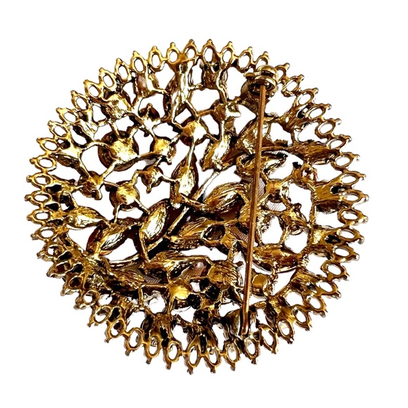 Outstanding Vintage Rhinestone Brooch Golds Oranges Browns Filigreed Gold Tone - Picture 7 of 9
